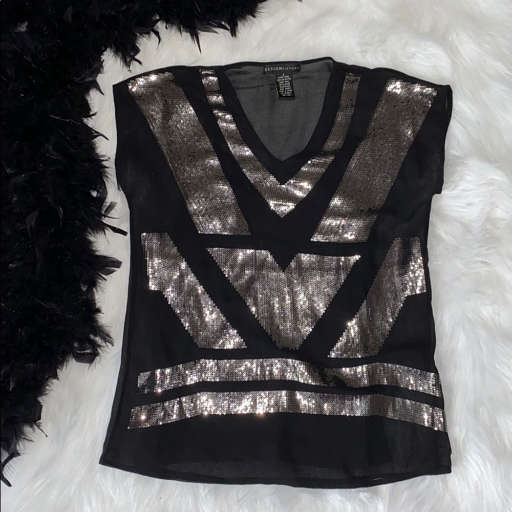 Silver Sequin Black Blouse